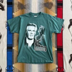 Vintage 90s Kenny Rogers Concert Tour T-Shirt Size Medium Double Sided Green